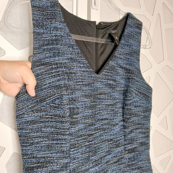 Ann Taylor Blue Tweed Sheath Dress Womens 6P Career RetroGlam Office Minimalist - Picture 2 of 11